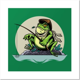 fishing frog illustration Posters and Art